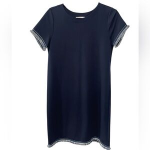 Jude Connally Ella Ponte Knit Fringe Shirt Dress Size XS Mini Navy Blue